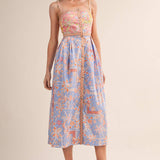 &MERCI - EXCLUSIVE FLORAL BUTTON DOWN TAPE TRIM MIDI DRESS MDR4735