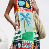 Rosa Clothing - Vacation multi print shift style sleeveless mini dress