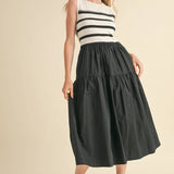 &MERCI - MIXED MEDIA STRIPED MIDI DRESS MDR3846