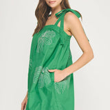Strut & Bolt - Embroidered Tie Shoulder Sleeveless Mini Dress