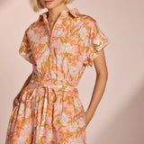 Strut & Bolt - Floral Print Block Shirt Midi Dress