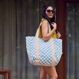 Anju Jewelry - Handcrafted Canvas Bag with Block-Printed Ocean Checks