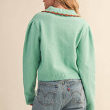 &MERCI - CONTRAST SCALLOPED COLLAR SWEATER CARDIGAN MSW11141
