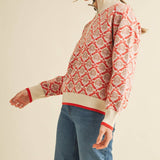 &MERCI - FLORAL MOCK NECK HALF ZIP PULLOVER MSW10829