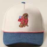 Fashion City - Golden Retriever Holding USA Flag Denim Brim Trucker Hat