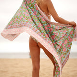 Boho-Eclectica - Block Print Cotton Sarong - Pink Floral