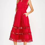 Strut & Bolt - Scallop Edge Crochet Trim Satin Midi Dress