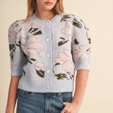 &MERCI - FLORAL KNIT SHORT PUFF SLEEVE SWEATER CARDIGAN MSW11393