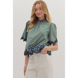 STYLE USA - Solid short flutter sleeve top