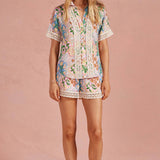 Strut & Bolt - Garden Party Crochet Contrast Trim Satin Shirt