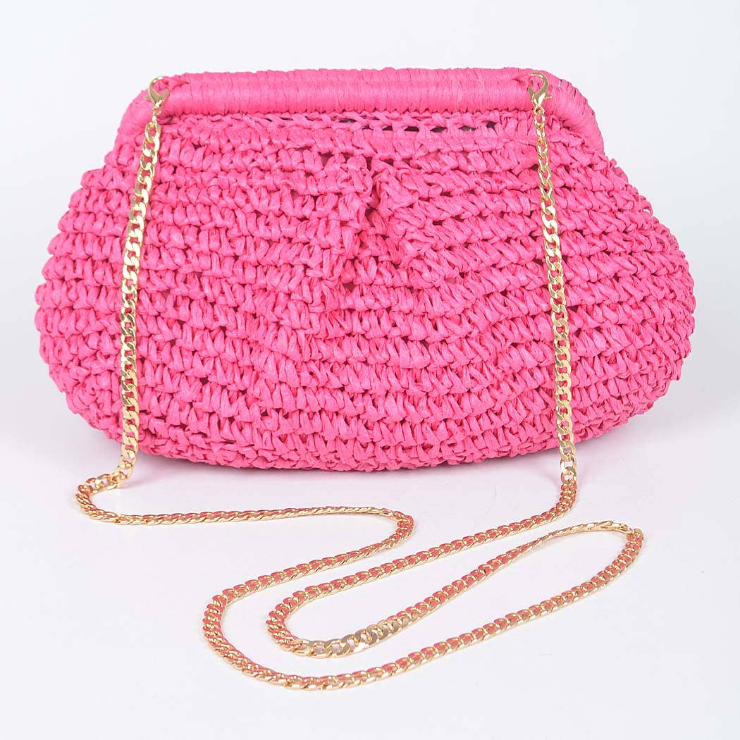 3AM BY H&D ACCESSORIES - Faux Straw Chain Clutch