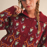 &MERCI - FLORAL KNIT COLLARED SWEATER CARDIGAN MSW11113