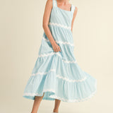 TIERED RIC RAC TRIM MIDI DRESS