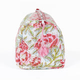 LA Soul - White with Red Floral print Quilted Cotton Toiletry Bag Set