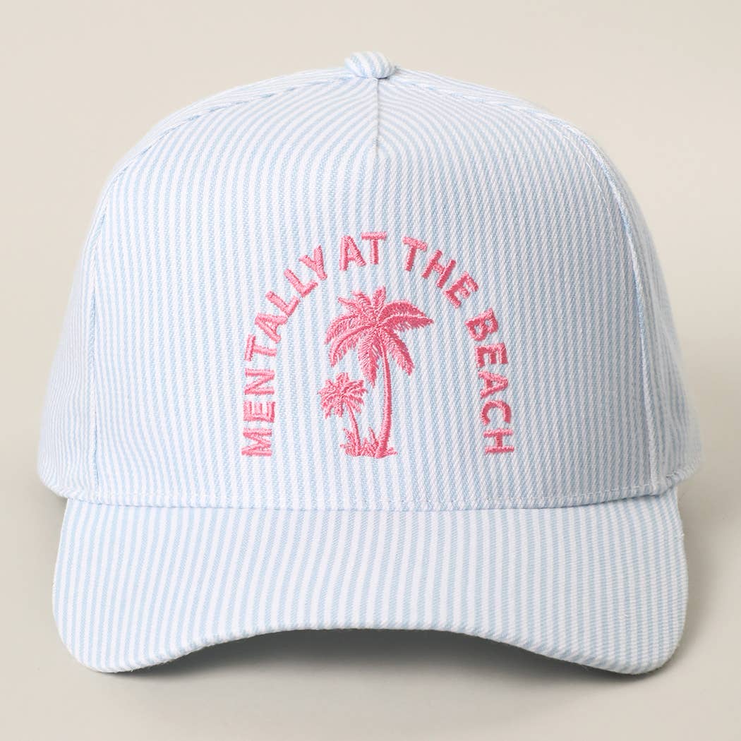 Fashion City - MENTALLY AT THE BEACH Embroidered Seersucker Trucker Hat