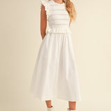 Ruffle Sleeve Knit Bodice And Woven Mix Dress
