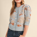 &MERCI - FLORAL KNIT SHORT PUFF SLEEVE SWEATER CARDIGAN MSW11393