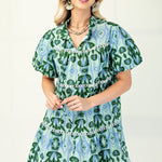 Tiered Mini Dress with Tie Neck