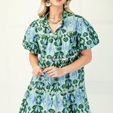 Tiered Mini Dress with Tie Neck