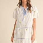 Fruit embroidery puff sleeve mini dress
