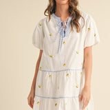 Fruit embroidery puff sleeve mini dress