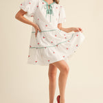 Fruit embroidery puff sleeve mini dress