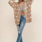ALL OVER HEART PATTERN SWEATER CARDIGAN