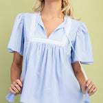 Mixed Stripe Short Sleeve Top with a Tassel