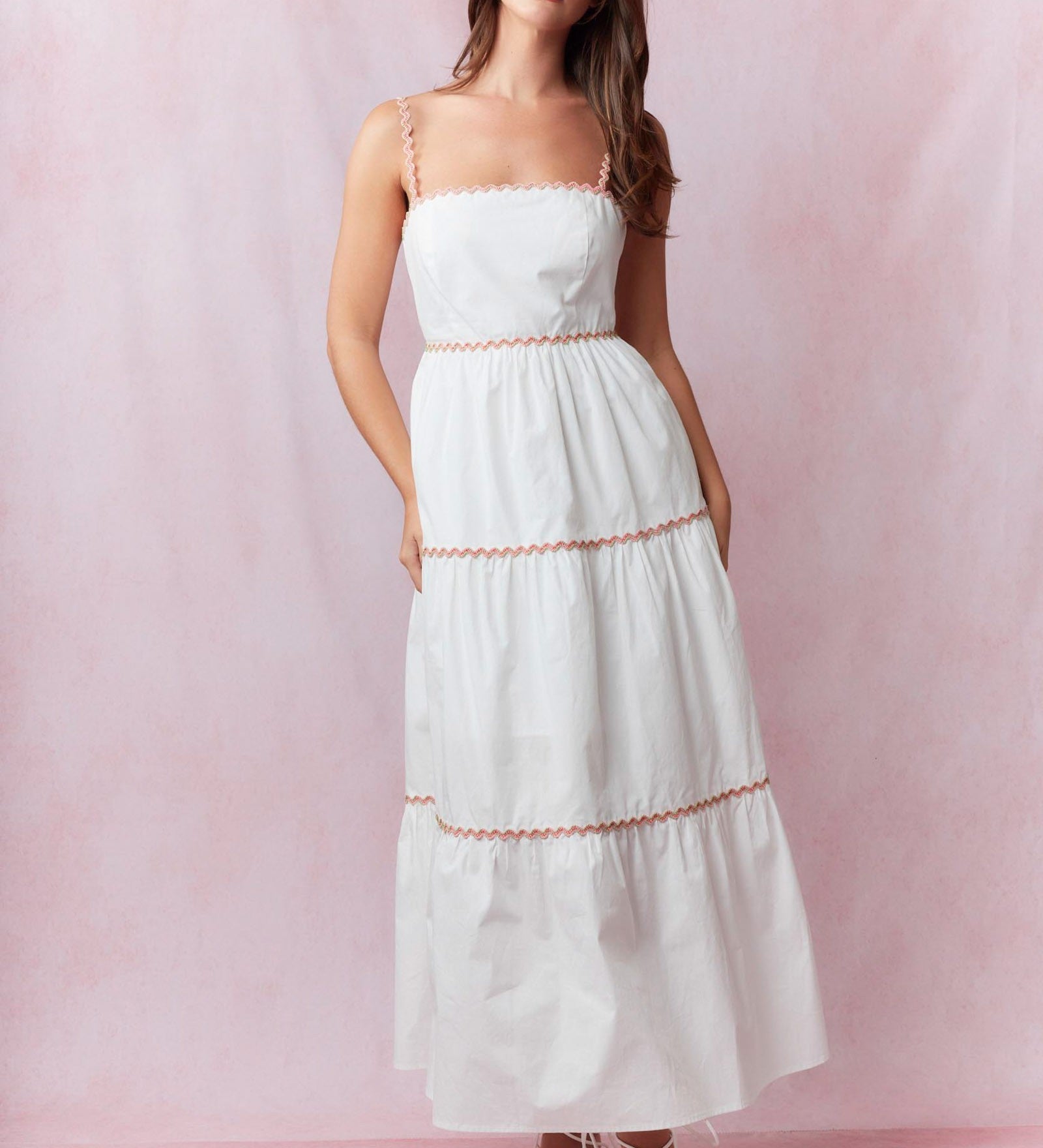 Multi Color Ric Rac Trim Detail Midi Dress