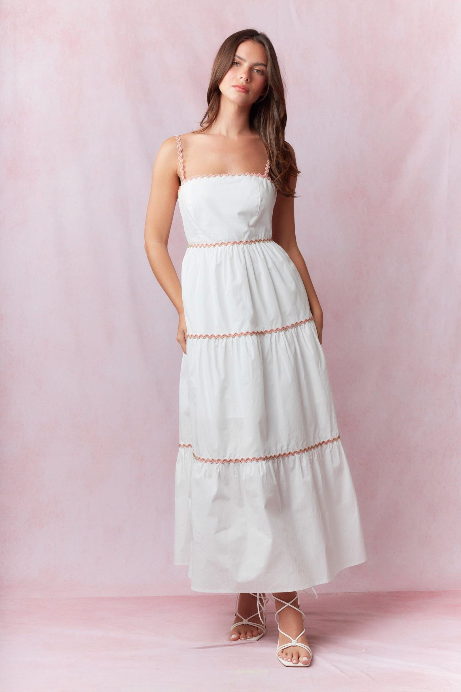 Multi Color Ric Rac Trim Detail Midi Dress