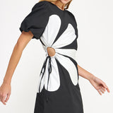 Side cut out flower mini dress