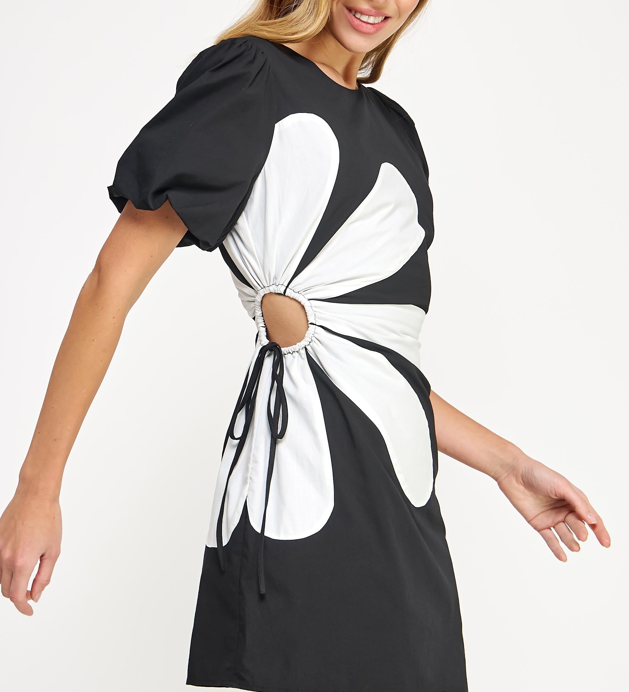 Side cut out flower mini dress