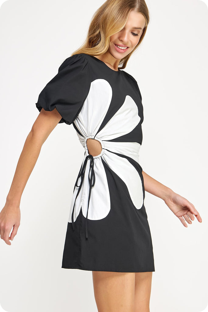 Side cut out flower mini dress