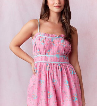 Floral Prints Pleated & Binding Detail Maxi Dress