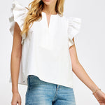 Flutter Ruffle Sleeve Poplin Top