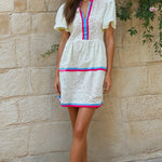 EYELET PUFF SLEEVE MINI DRESS