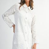 Eyelet Lace Long Sleeve Button Down Mini Dress