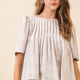TCEC - CT9659-Pleated Detail Round Neck Short Metallic Top