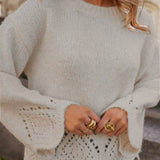 Rosa Clothing - Embroidery effect loose flare sleeves knit sweater