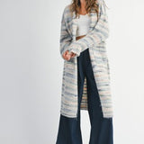 Space Dye Multi Color Stripe Open Midi Cardigan