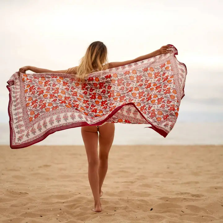 Boho-Eclectica - Block Print Maroon - 100% Cotton Sarong