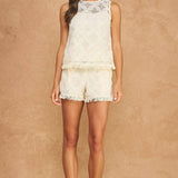 Strut & Bolt - Fringe Hem Floral Medallion Crochet Sleeveless Top