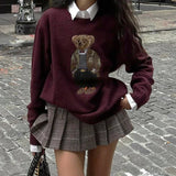 Rosa Clothing - Vintage Bear Pattern Preppy Sweater