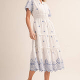 &MERCI - FLORAL EMBROIDERY TIERED MIDI DRESS MDR4566