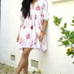 Dolma - Raya Block Printed Mini Dress Red Olive