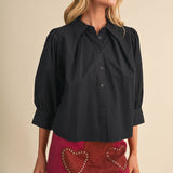 &MERCI - PUFF SLEEVE BUTTON DOWN TOP MTP5145