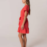 Lovestitch - Classic Cotton Gauze Short Sleeve Red Mini Dress