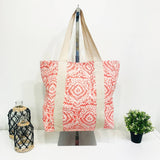 Anju Jewelry - Handcrafted Canvas Bag with Block-Printed Pink Paradise