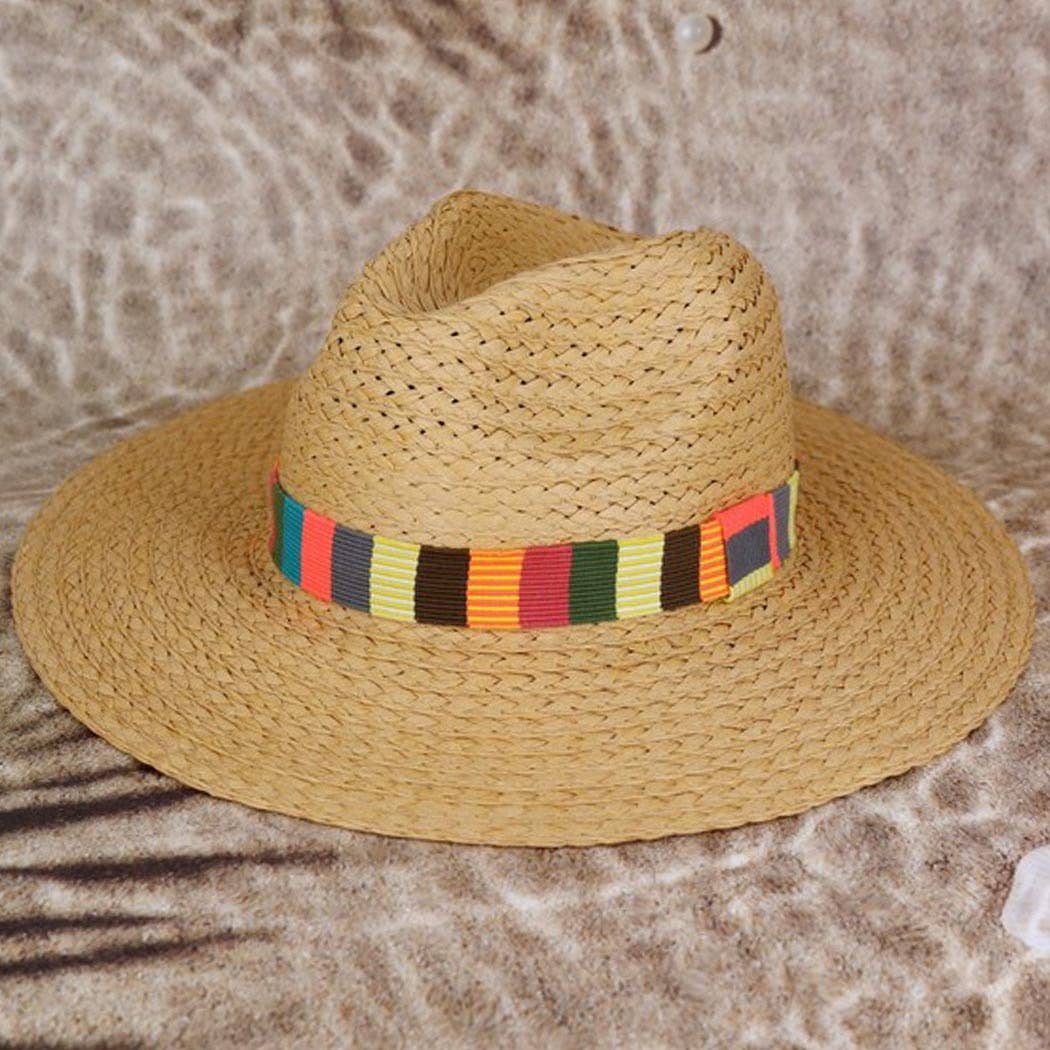 3AM BY H&D ACCESSORIES - MULTI COLOR STRIPE BAND STRAW HAT