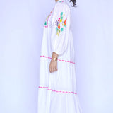 Dolma - Parrot Embroidered Maxi Dress - White